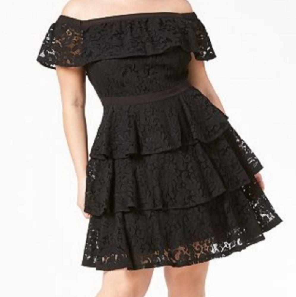 City Chic Black Lace Dress Off Shoulder
